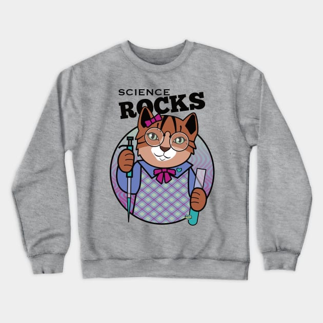 Science Rocks Tiger Cat Girl Crewneck Sweatshirt by Sue Cervenka